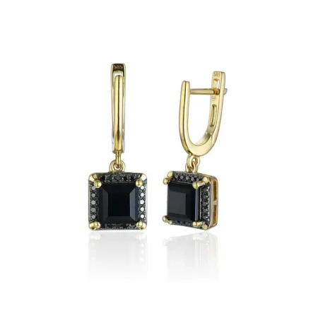 Złote Kolczyki 585 z Agatami i Diamentami Wiszące 