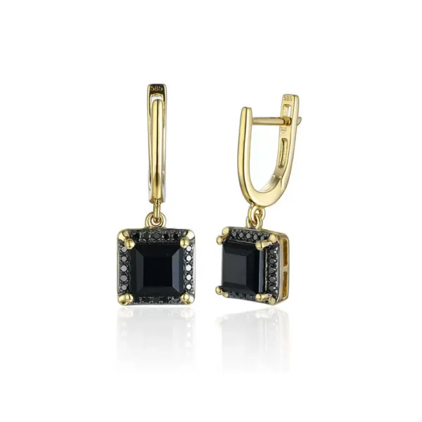 Złote Kolczyki 585 z Agatami i Diamentami Wiszące 