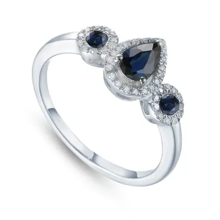 PIERŚCIONEK BIAŁE ZŁOTO SZAFIR DIAMENTY PRÓBA 585