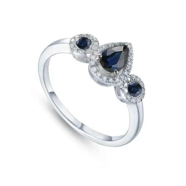 PIERŚCIONEK BIAŁE ZŁOTO SZAFIR DIAMENTY PRÓBA 585