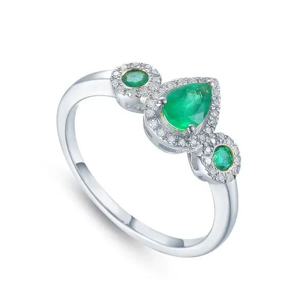 PIERŚCIONEK BIAŁE ZŁOTO 585 SZMARAGD DIAMENTY