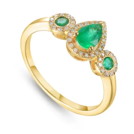 PIERŚCIONEK BIAŁE ZŁOTO 585 SZMARAGD DIAMENTY