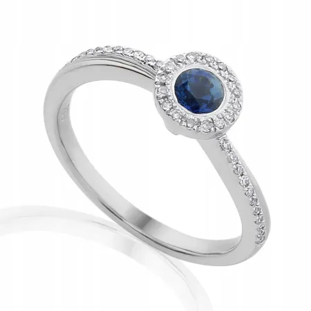 ZŁOTY 585 PIERŚCIONEK SZAFIR DIAMENTY PREZENT