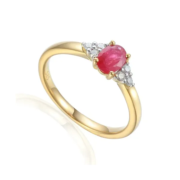 ZŁOTY 14K PIERŚCIONEK RUBIN DIAMENTY GRAWER