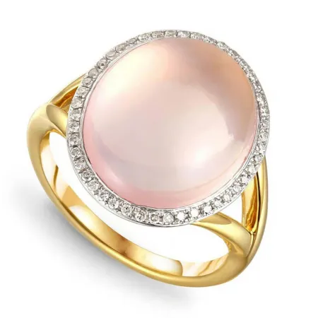 PIERŚCIONEK Z RÓŻOWYM KWARCEM I DIAMENTAMI 