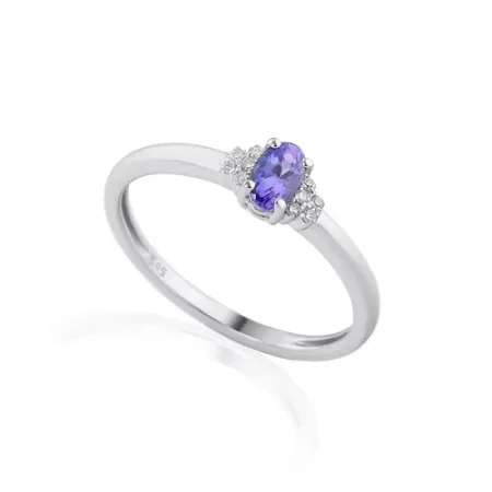 Pierścionek Tanzanit Diamenty Białe Złoto pr 585