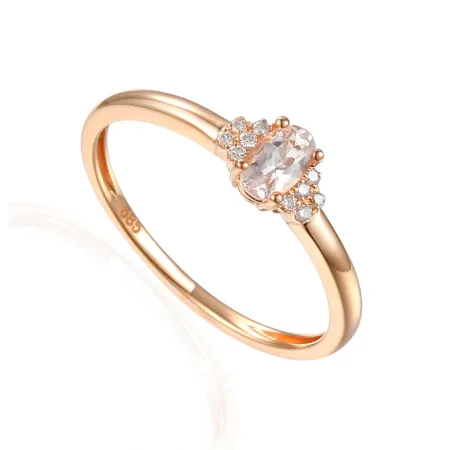 PIERŚCIONEK 14K MORGANIT DIAMENTY RÓŻOWE ZŁOTO