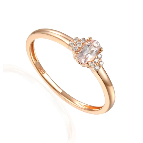 PIERŚCIONEK 14K MORGANIT DIAMENTY RÓŻOWE ZŁOTO