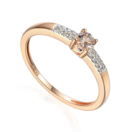 PIERŚCIONEK MORGANIT DIAMENTY RÓŻOWE ZŁOTO 585