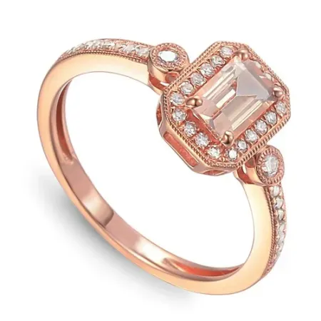 PIERŚCIONEK MORGANIT BRYLANTY GRAWER PRÓBA 585