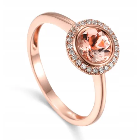 PIERŚCIONEK MORGANIT DIAMENTY 585 RÓŻOWE ZŁOTO