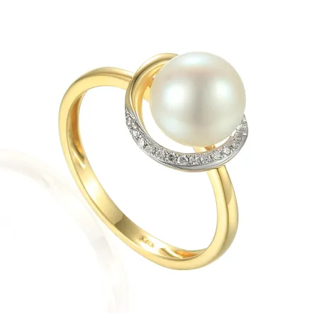 Złoty Pierścionek Perła Diamenty Próba 585 Prezent