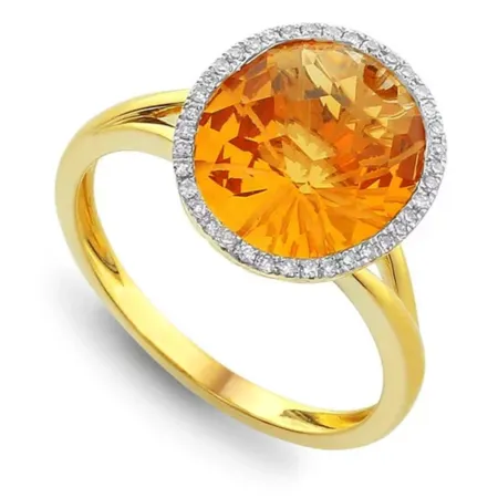 PIERŚCIONEK CYTRYN DIAMENTY PRÓBA 585 GRAWER