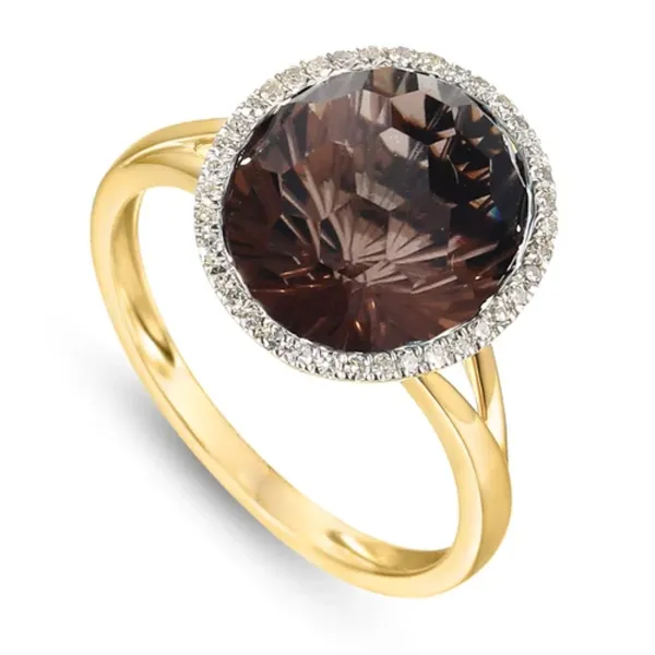 ZŁOTY 585 PIERŚCIONEK KWARC DIAMENTY GRAWER