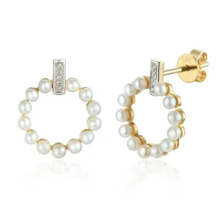 ZŁOTE KOLCZYKI PERŁY DIAMENTY SZTYFT PRÓBA 585