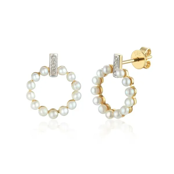 ZŁOTE KOLCZYKI PERŁY DIAMENTY SZTYFT PRÓBA 585