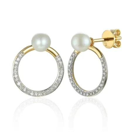 Złote Kolczyki Perły Diamenty pr 585 Sztyft