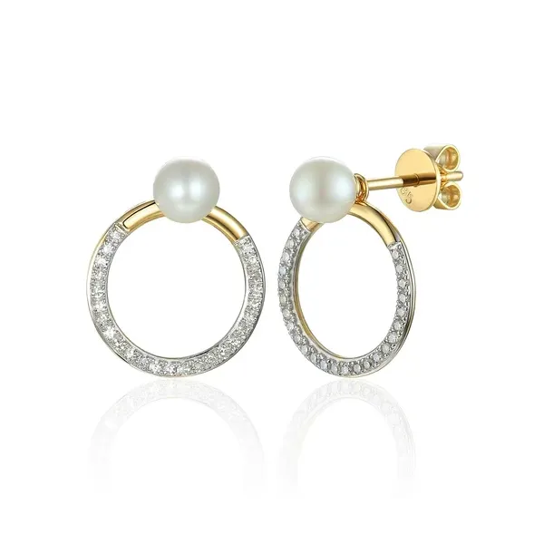 Złote Kolczyki Perły Diamenty pr 585 Sztyft