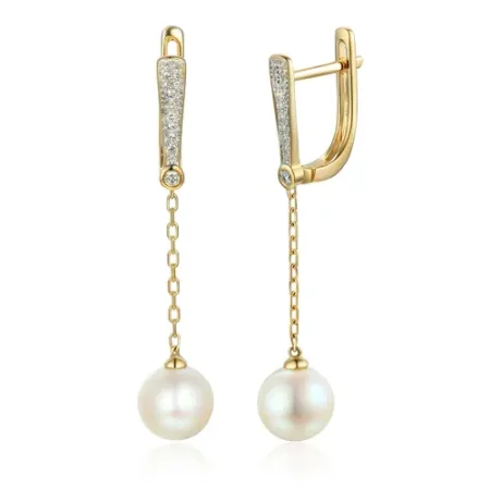 WISZĄCE KOLCZYKI 585 PERŁA DIAMENTY ANGIELSKIE