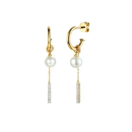 ZŁOTE 585  KOLCZYKI WISZĄCE PERŁY DIAMENTY SZTYFT