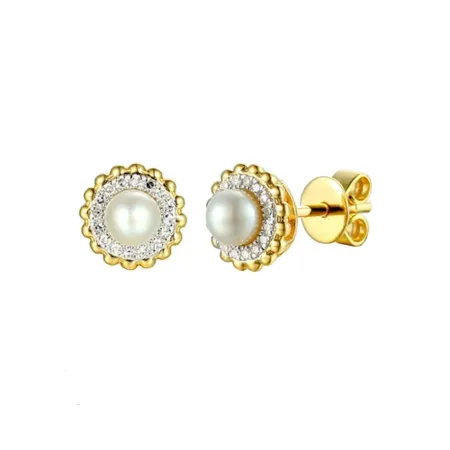 ZŁOTE KOLCZYKI PERŁY DIAMENTY SZTYFT PRÓBA 585