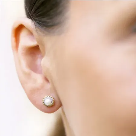 ZŁOTE KOLCZYKI PERŁY DIAMENTY SZTYFT PRÓBA 585