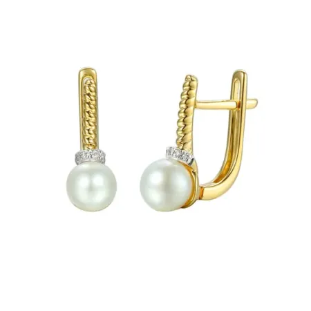 ZŁOTE KOLCZYKI 585 PERŁA DIAMENTY ANGIELSKIE