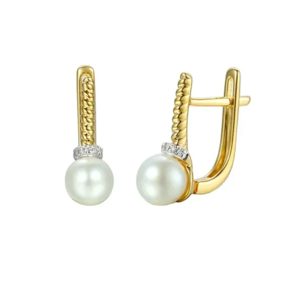 ZŁOTE KOLCZYKI 585 PERŁA DIAMENTY ANGIELSKIE