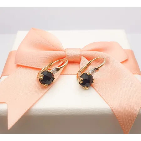 Kolczyki Agat Czarny i Diamenty Patentka Próba 585