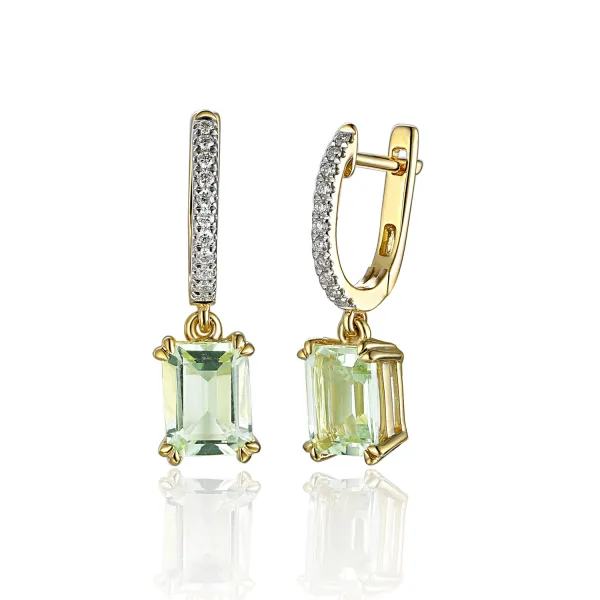 ZŁOTE KOLCZYKI ZIELONY AMETYST DIAMENTY PRÓBA 585