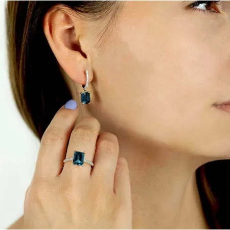 ZŁOTE KOLCZYKI LONDON BLUE TOPAZ DIAMENTY 585