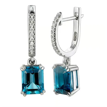KOLCZYKI BIAŁE ZŁOTO LONDON BLUE TOPAZ DIAMENTY 
