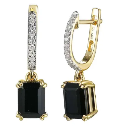 ZŁOTE KOLCZYKI CZARNY AGAT I DIAMENTY pr 585 