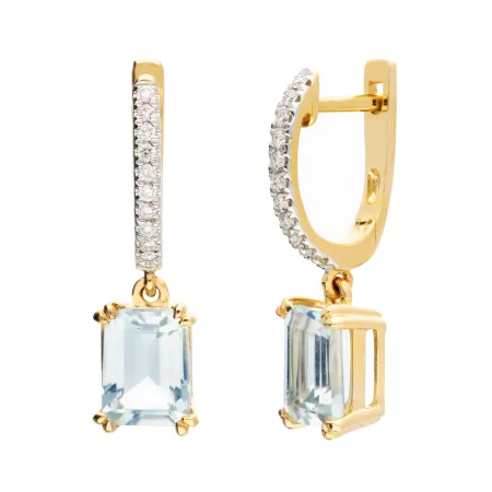 ZŁOTE 585 KOLCZYKI AKWAMARYN DIAMENTY NA PREZENT