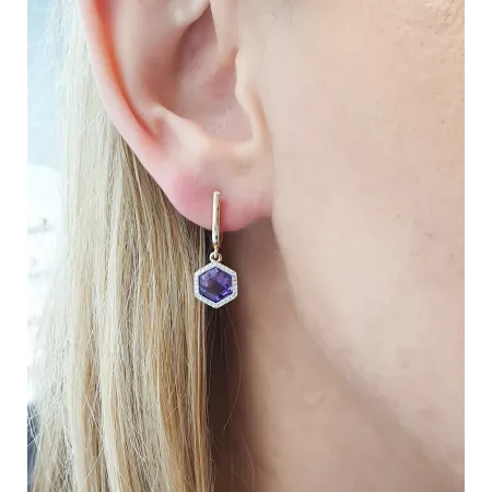Złote 585 Kolczyki z Ametystem i Brylantami 