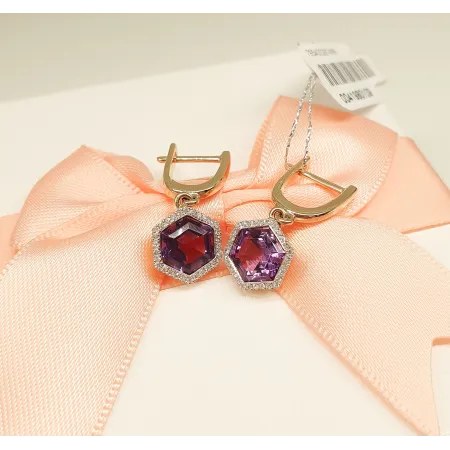 Złote 585 Kolczyki z Ametystem i Brylantami 