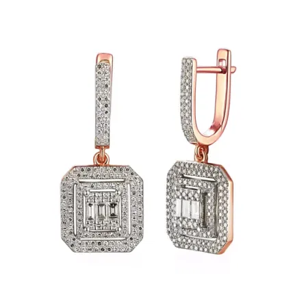 ELEGANCKIE 585 KOLCZYKI DIAMENTY RÓŻOWE ZŁOTO