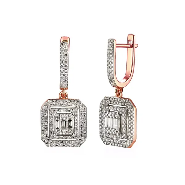 ELEGANCKIE 585 KOLCZYKI DIAMENTY RÓŻOWE ZŁOTO