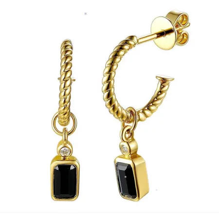 Złote 585 Kolczyki Agat Diamenty sztyft