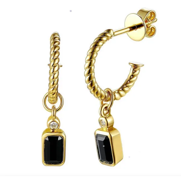 Złote 585 Kolczyki Agat Diamenty sztyft