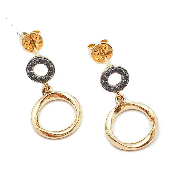 Złote  Kolczyki z Czarnymi Diamentami Koła