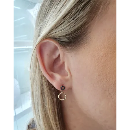 Złote  Kolczyki z Czarnymi Diamentami Koła