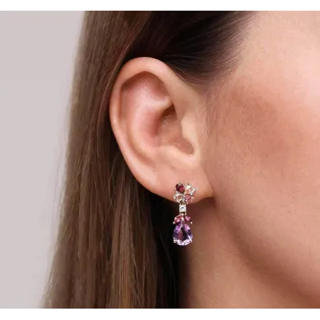 ZŁOTE 585 KOLCZYKI Z AMETYSTAMI I DIAMENTAMI 