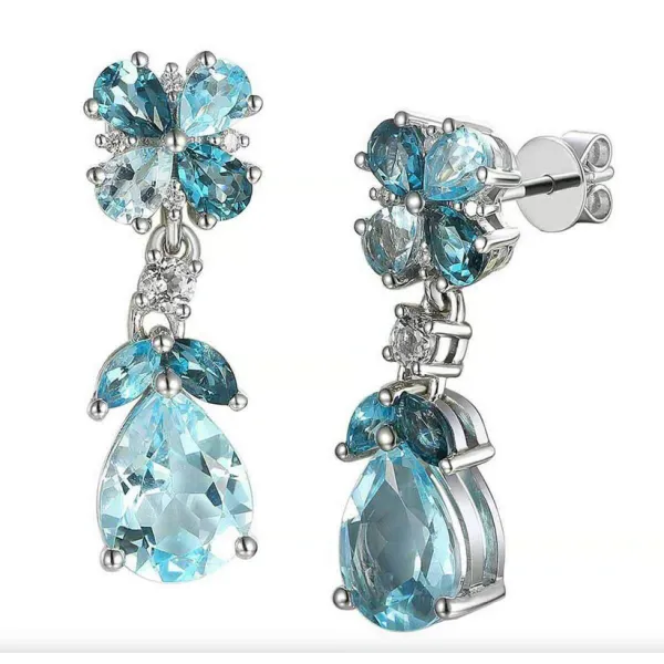 ZŁOTE 585 KOLCZYKI Z TOPAZAMI I DIAMENTAMI SZTYFT