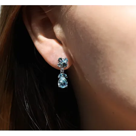 ZŁOTE 585 KOLCZYKI Z TOPAZAMI I DIAMENTAMI SZTYFT