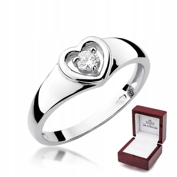Pierścionek Zaręczynowy Białe Złoto Serce Brylant