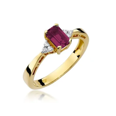 Pierścionek Złoty Rubin Diamenty BIAŁE ZŁOTO 585