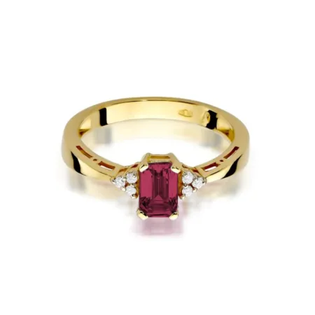 Pierścionek Złoty Rubin Diamenty BIAŁE ZŁOTO 585
