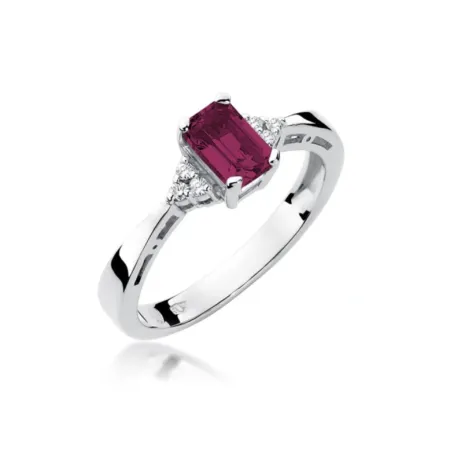Złoty Pierścionek Zaręczynowy 585 Rubin Diamenty