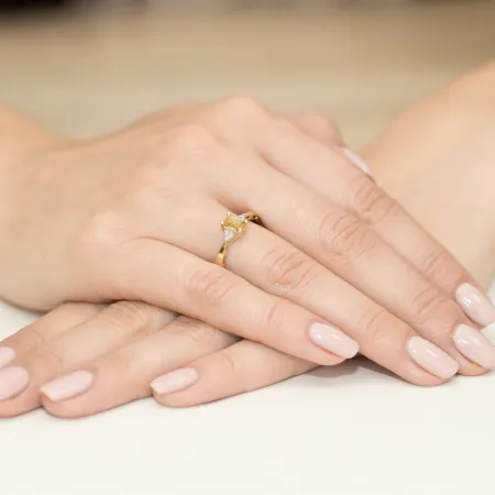 Zaręczynowy Pierścionek 585 Diamenty Cytryn 0,60ct